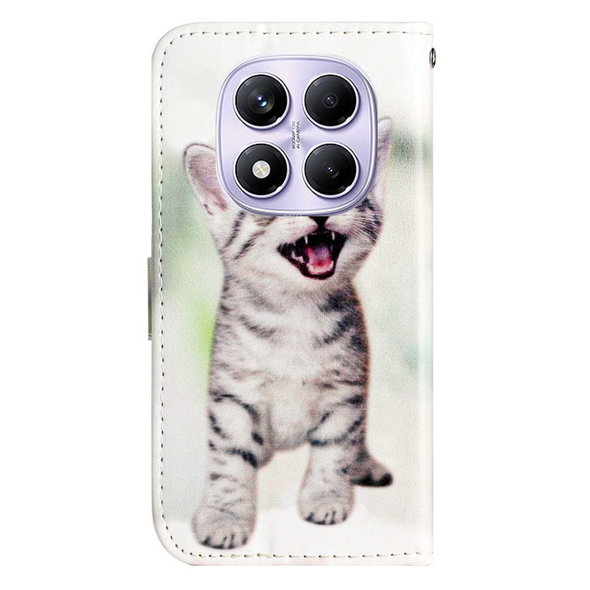 For Xiaomi Redmi Note 15 4G (Global) / Xiaomi Poco M8 5G / Xiaomi Redmi Note 15 5G (Global) Wallet Case  Printed Pattern PU Leather Stand Phone Cover with Strap - Cat
