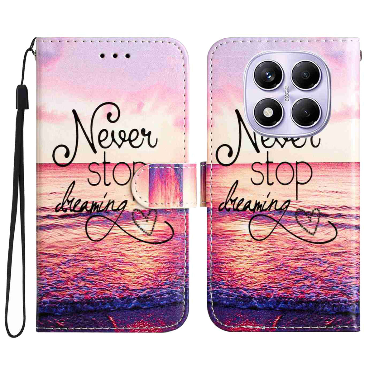 For Xiaomi Redmi Note 15 4G (Global) / Xiaomi Poco M8 5G / Xiaomi Redmi Note 15 5G (Global) Wallet Case  Printed Pattern PU Leather Stand Phone Cover with Strap - Never Stop Dreaming