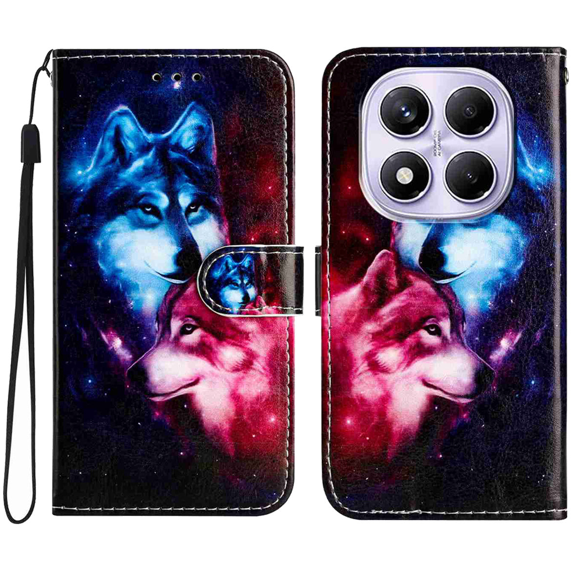 For Xiaomi Redmi Note 15 4G (Global) / Xiaomi Poco M8 5G / Xiaomi Redmi Note 15 5G (Global) Wallet Case  Printed Pattern PU Leather Stand Phone Cover with Strap - Pair Of Wolves