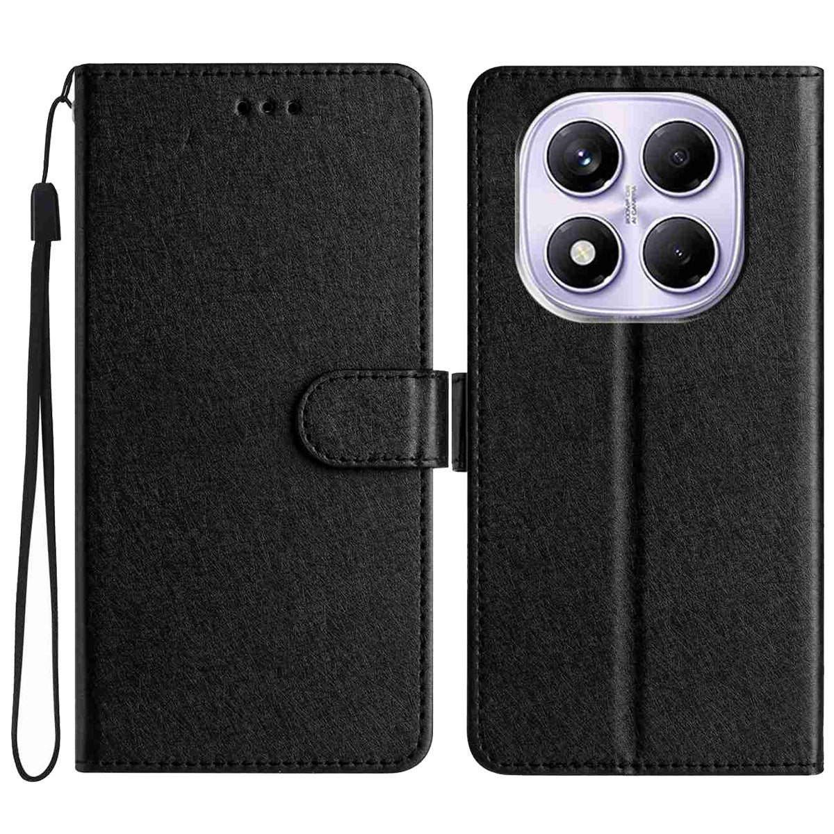 For Xiaomi Redmi Note 15 4G (Global) / Xiaomi Poco M8 5G / Xiaomi Redmi Note 15 5G (Global) Wallet Case Leather Folio Phone Cover Magnetic Clasp - Black