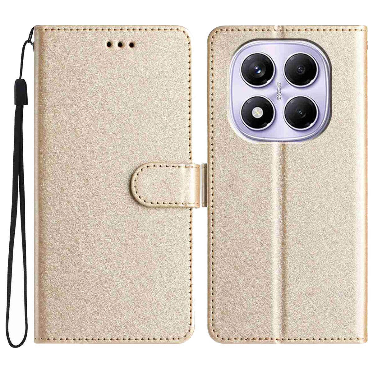 For Xiaomi Redmi Note 15 4G (Global) / Xiaomi Poco M8 5G / Xiaomi Redmi Note 15 5G (Global) Wallet Case Leather Folio Phone Cover Magnetic Clasp - Gold