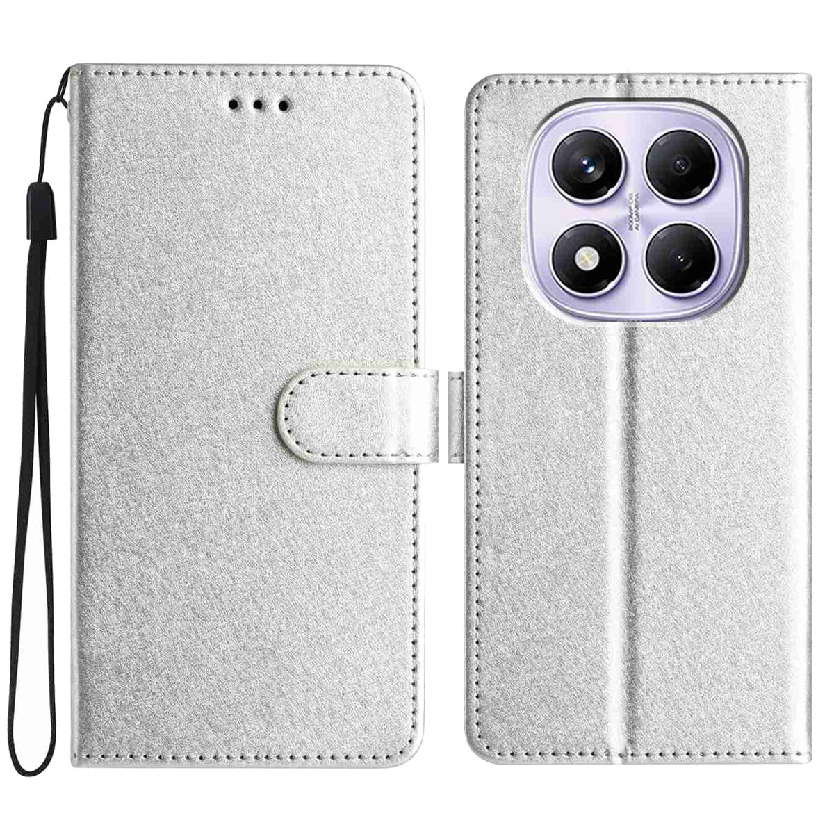 For Xiaomi Redmi Note 15 Pro 5G (Global) Wallet Case Leather Folio Phone Cover Magnetic Clasp - Silver
