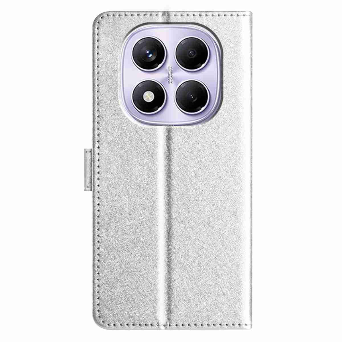 For Xiaomi Redmi Note 15 Pro 5G (Global) Wallet Case Leather Folio Phone Cover Magnetic Clasp - Silver