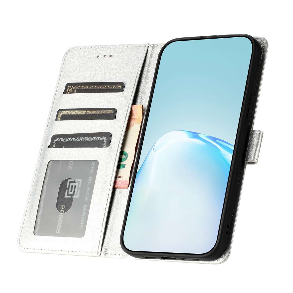 For Xiaomi Redmi Note 15 Pro 5G (Global) Wallet Case Leather Folio Phone Cover Magnetic Clasp - Silver