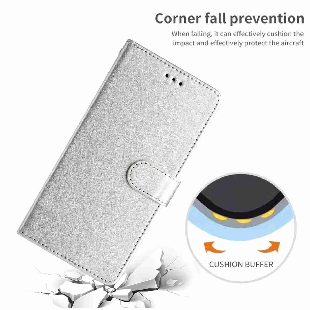 For Xiaomi Redmi Note 15 Pro 5G (Global) Wallet Case Leather Folio Phone Cover Magnetic Clasp - Silver