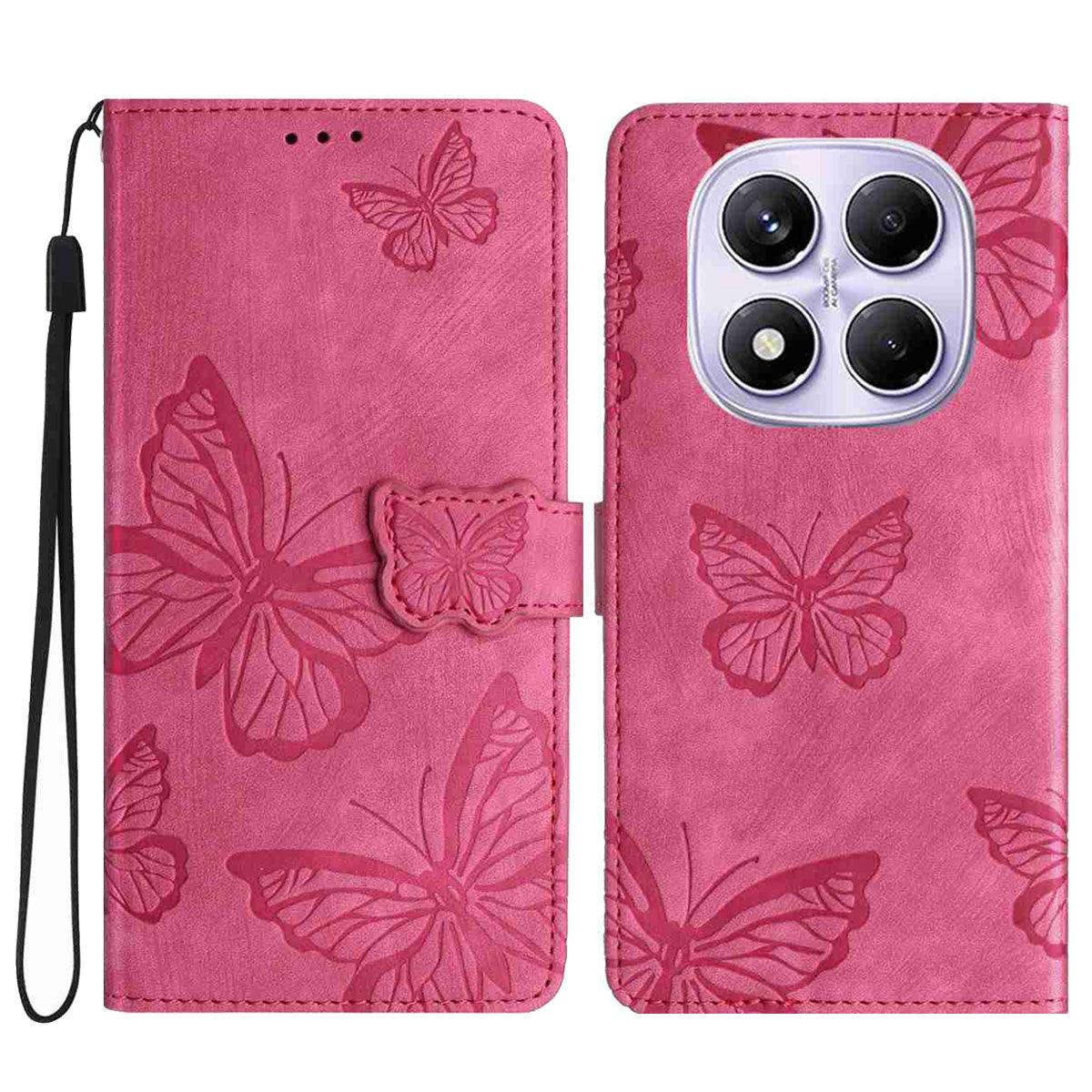For Xiaomi Redmi Note 15 Pro 5G (Global) Case Butterfly Design Flip Wallet Leather Phone Cover Skin-Touch - Rose