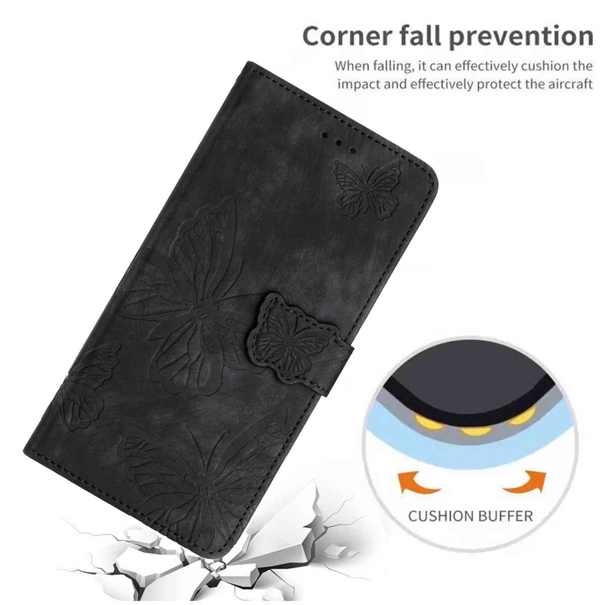 For Xiaomi Redmi Note 15 Pro 5G (Global) Case Butterfly Design Flip Wallet Leather Phone Cover Skin-Touch - Black
