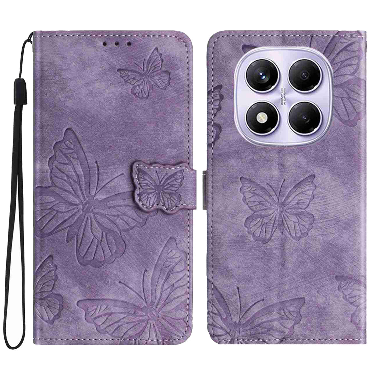 For Xiaomi Redmi Note 15 Pro 5G (Global) Case Butterfly Design Flip Wallet Leather Phone Cover Skin-Touch - Purple