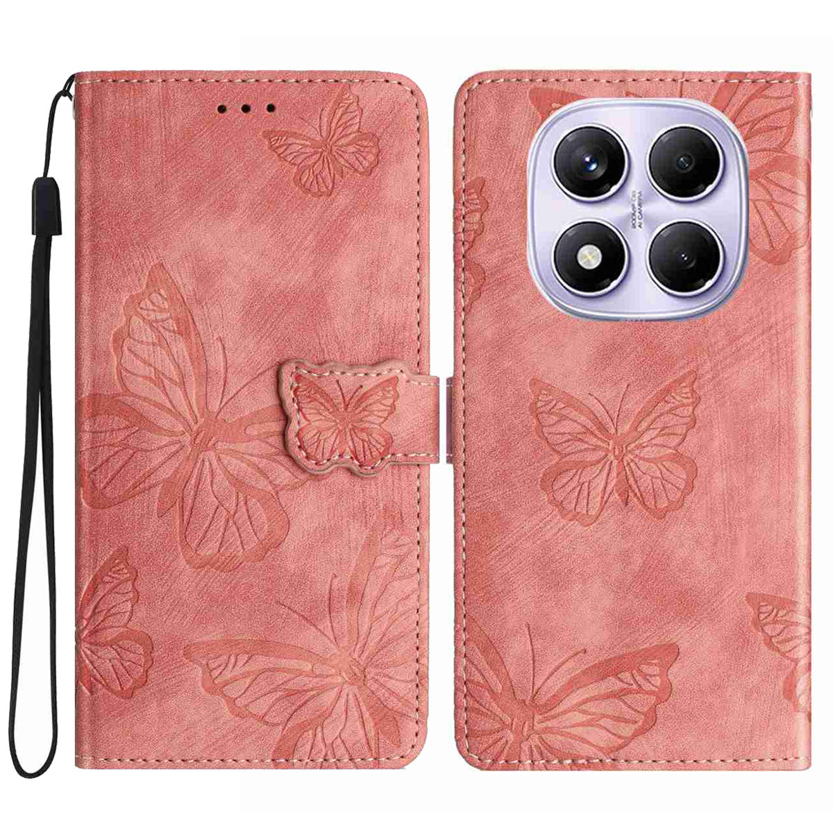 For Xiaomi Redmi Note 15 Pro 4G (Global) Case Butterfly Design Flip Wallet Leather Phone Cover Skin-Touch - Pink