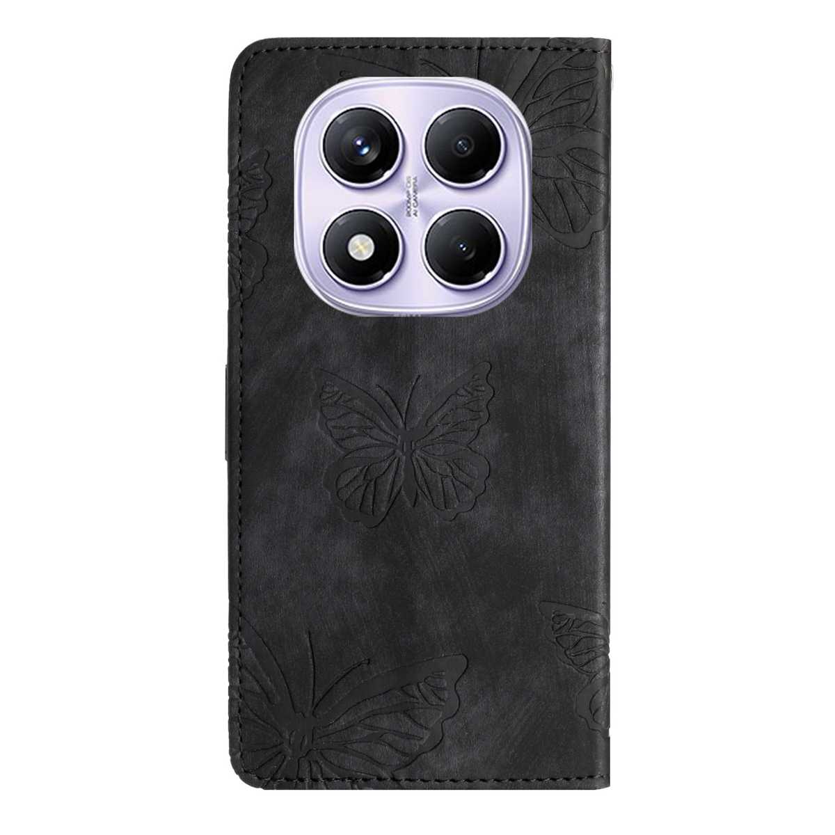 For Xiaomi Redmi Note 15 Pro 4G (Global) Case Butterfly Design Flip Wallet Leather Phone Cover Skin-Touch - Black