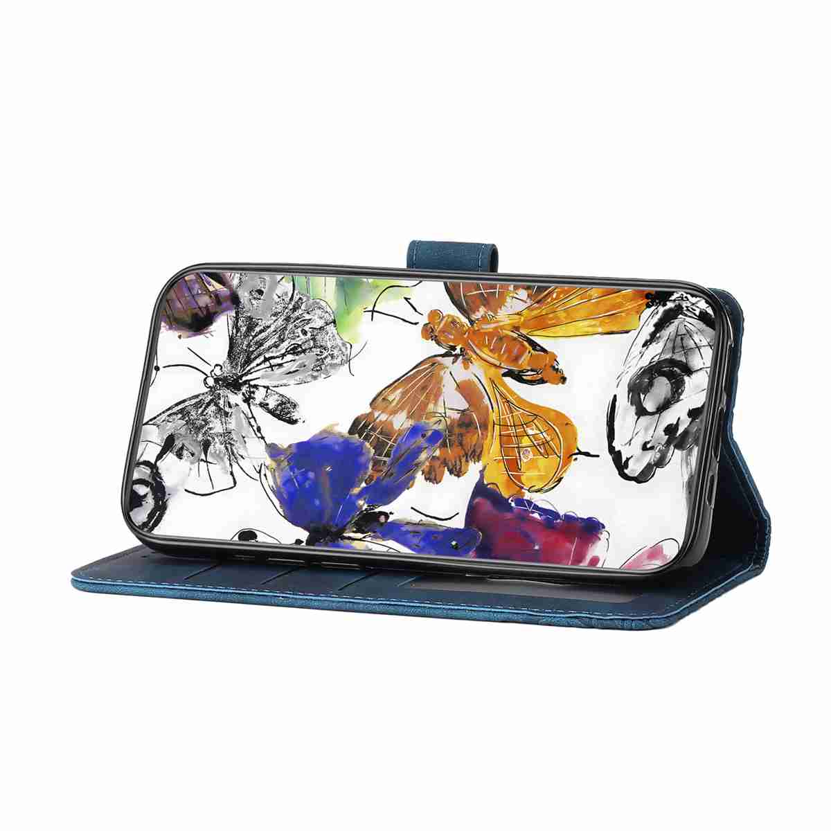 For Xiaomi Redmi Note 15 Pro 4G (Global) Case Butterfly Design Flip Wallet Leather Phone Cover Skin-Touch - Blue
