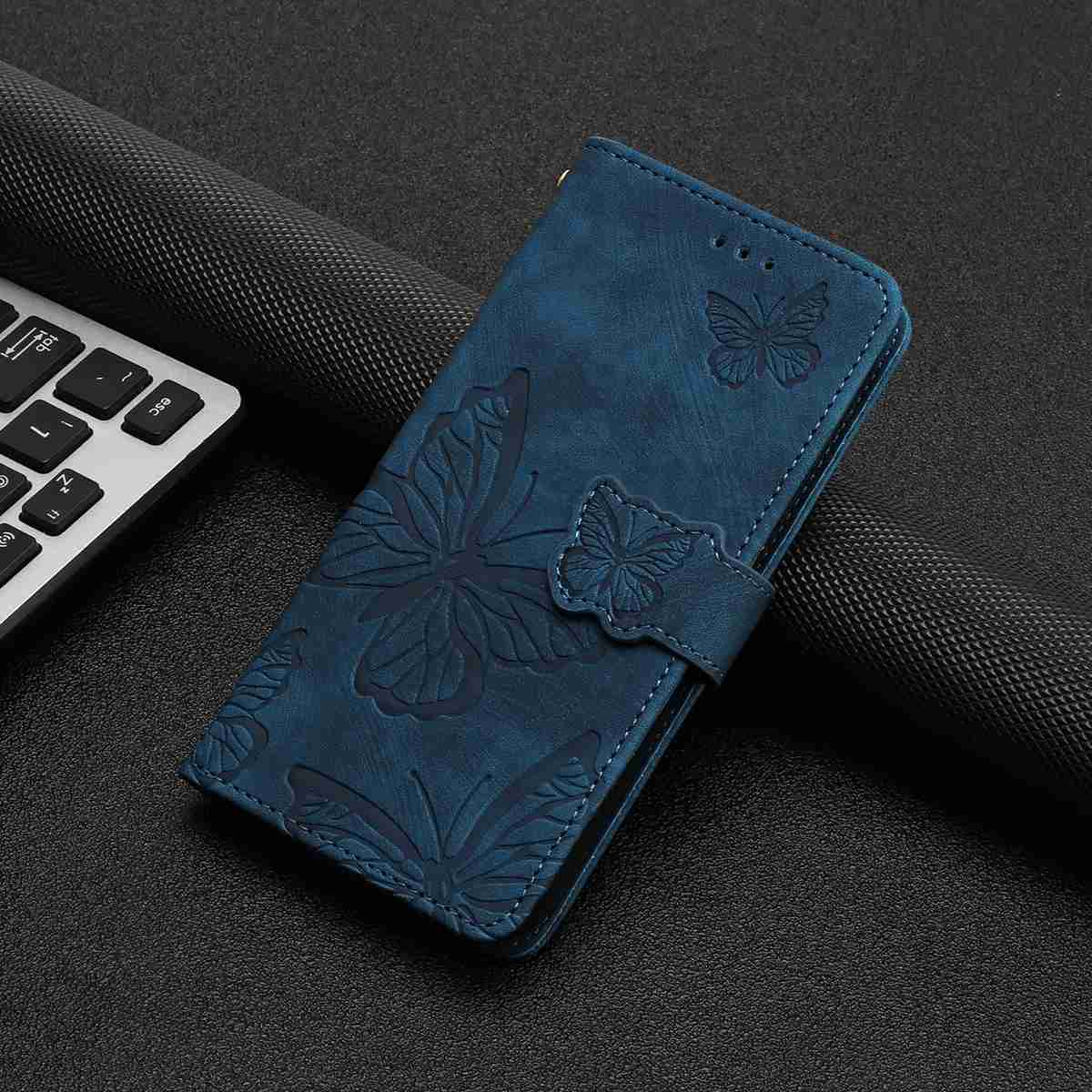 For Xiaomi Redmi Note 15 Pro 4G (Global) Case Butterfly Design Flip Wallet Leather Phone Cover Skin-Touch - Blue