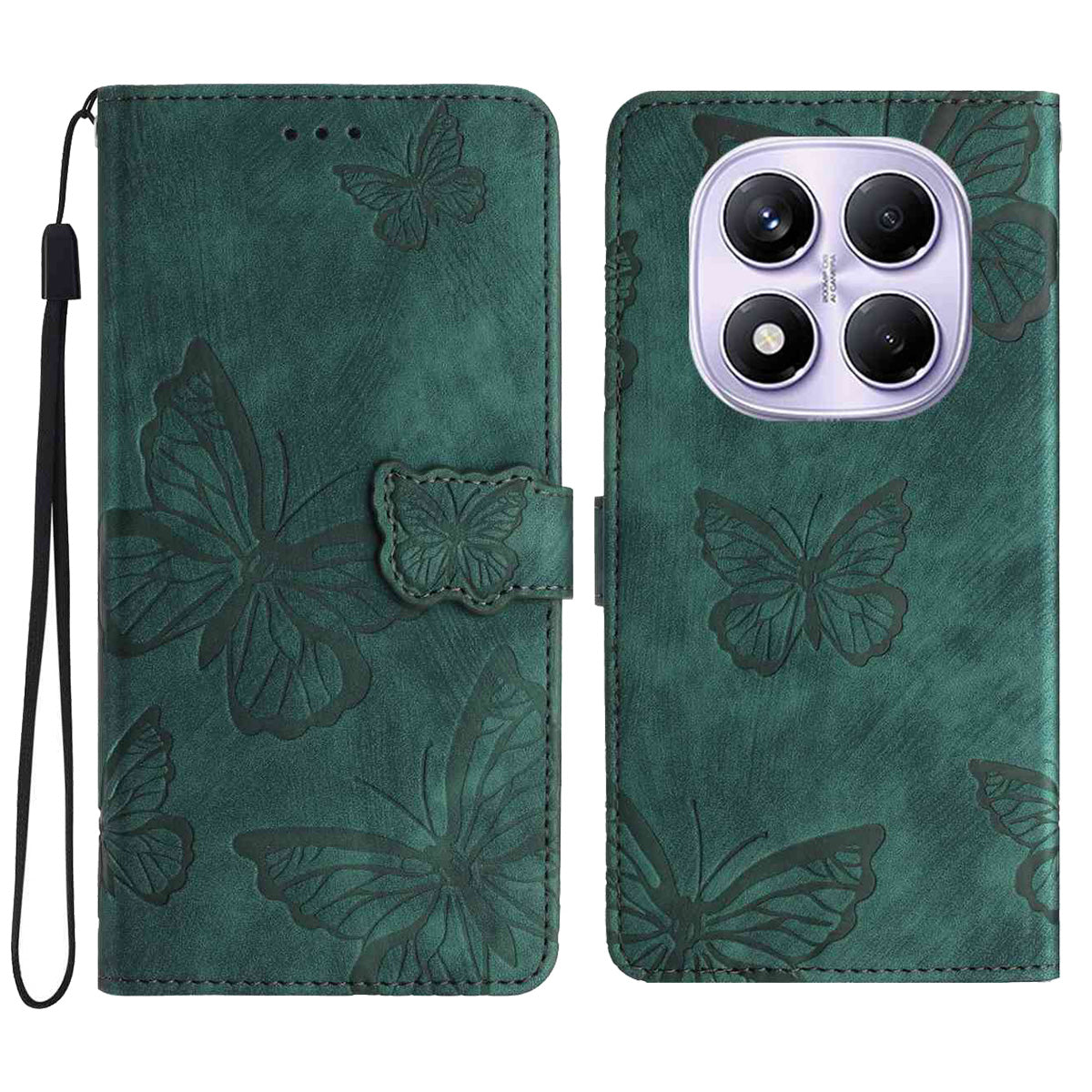 For Xiaomi Redmi Note 15 Pro 4G (Global) Case Butterfly Design Flip Wallet Leather Phone Cover Skin-Touch - Green