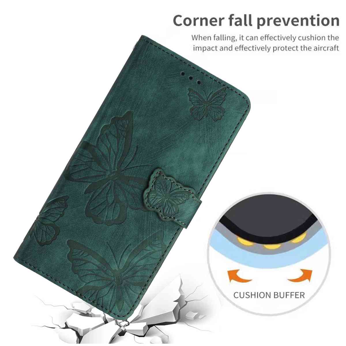 For Xiaomi Redmi Note 15 Pro 4G (Global) Case Butterfly Design Flip Wallet Leather Phone Cover Skin-Touch - Green