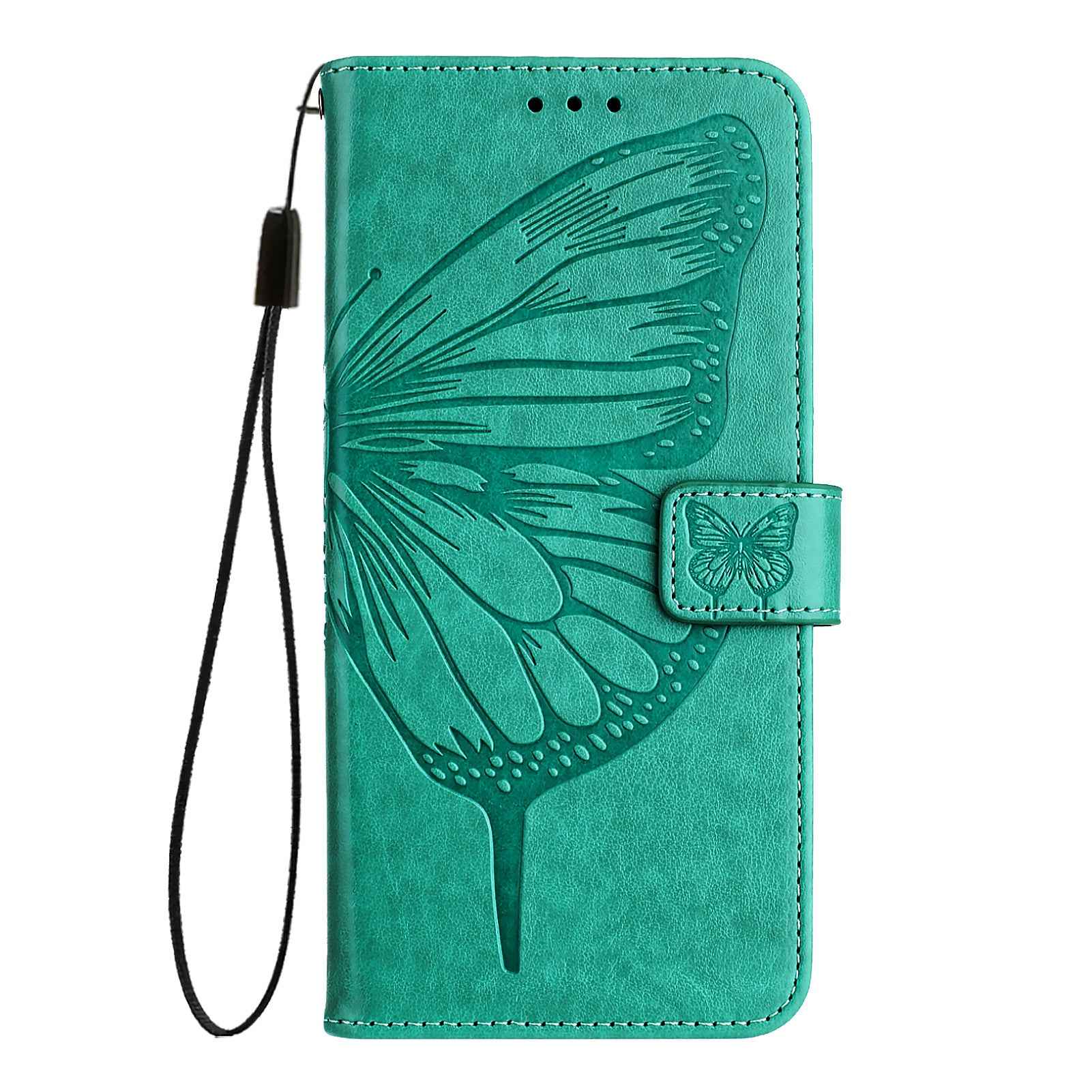 For Samsung Galaxy A57 5G Wallet Case with Wrist Strap Butterfly Imprint Leather Phone Cover - Green