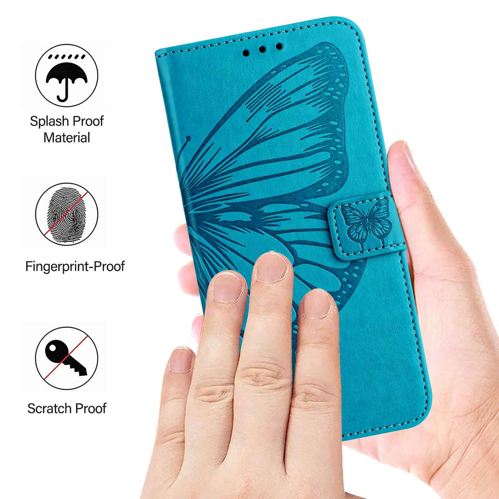 For Samsung Galaxy A57 5G Wallet Case with Wrist Strap Butterfly Imprint Leather Phone Cover - Blue