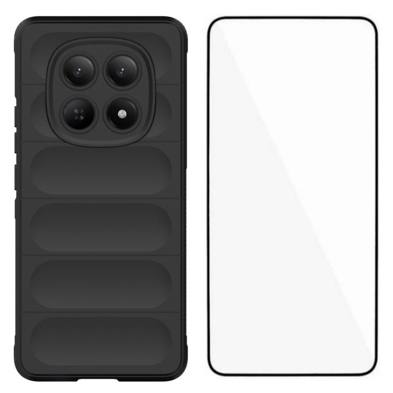 For Xiaomi Redmi Note 15 4G (Global) TPU Case WANLONFENG HD Series Anti Slip Phone Cover with Tempered Glass - Black