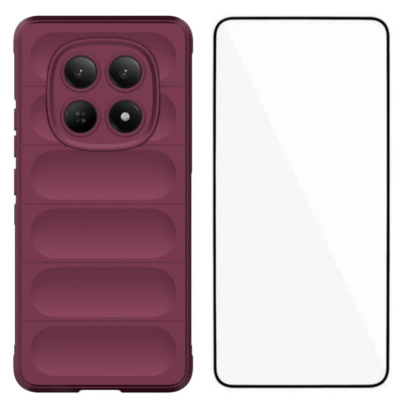 For Xiaomi Redmi Note 15 4G (Global) TPU Case WANLONFENG HD Series Anti Slip Phone Cover with Tempered Glass - Wine Red