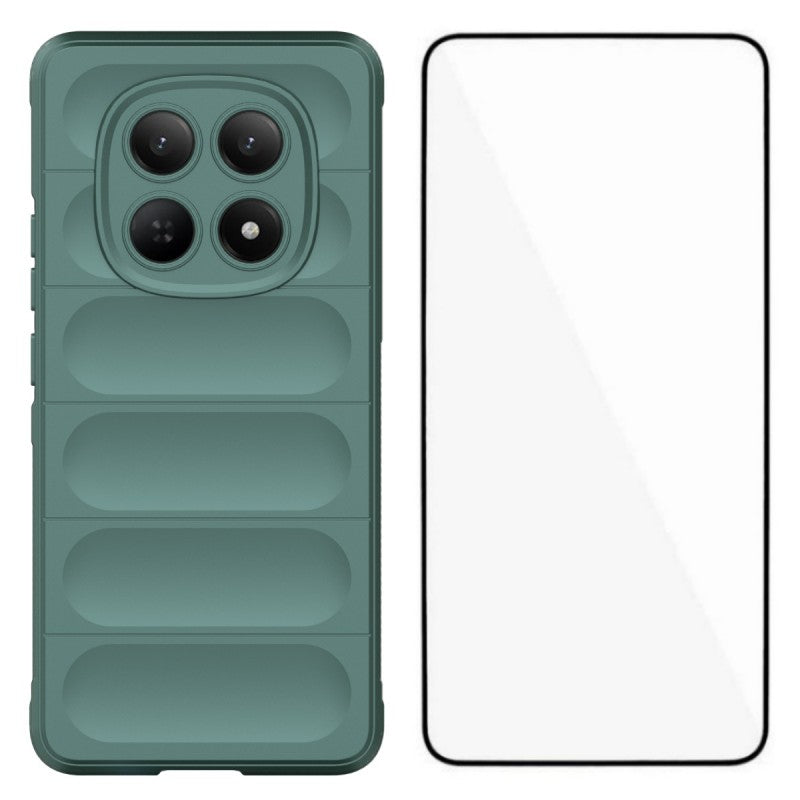 For Xiaomi Redmi Note 15 4G (Global) TPU Case WANLONFENG HD Series Anti Slip Phone Cover with Tempered Glass - Army Green