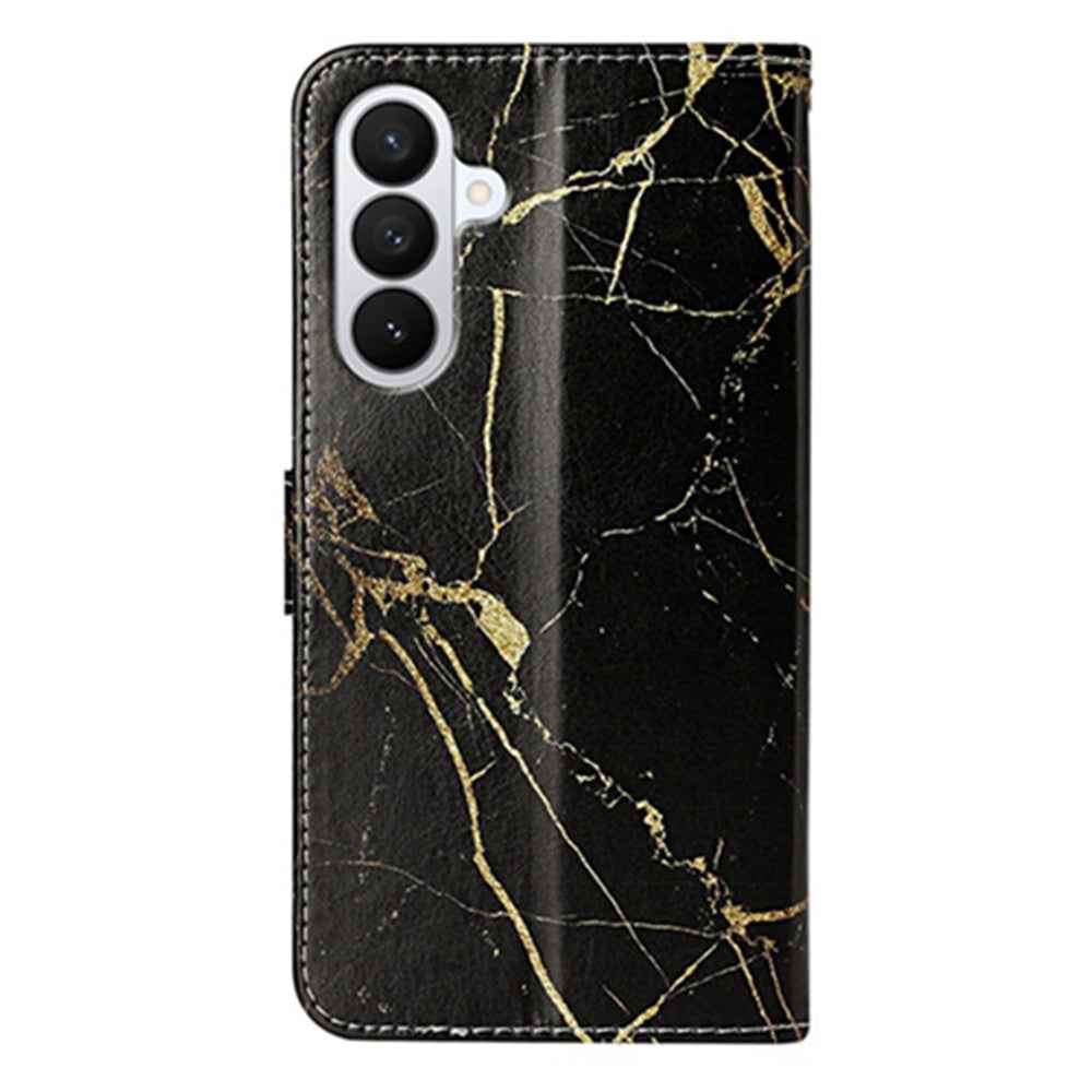 For Samsung Galaxy A57 5G Stand Case Marble Painted Folio Flip Leather Wallet Phone Cover - Black Gold Marble