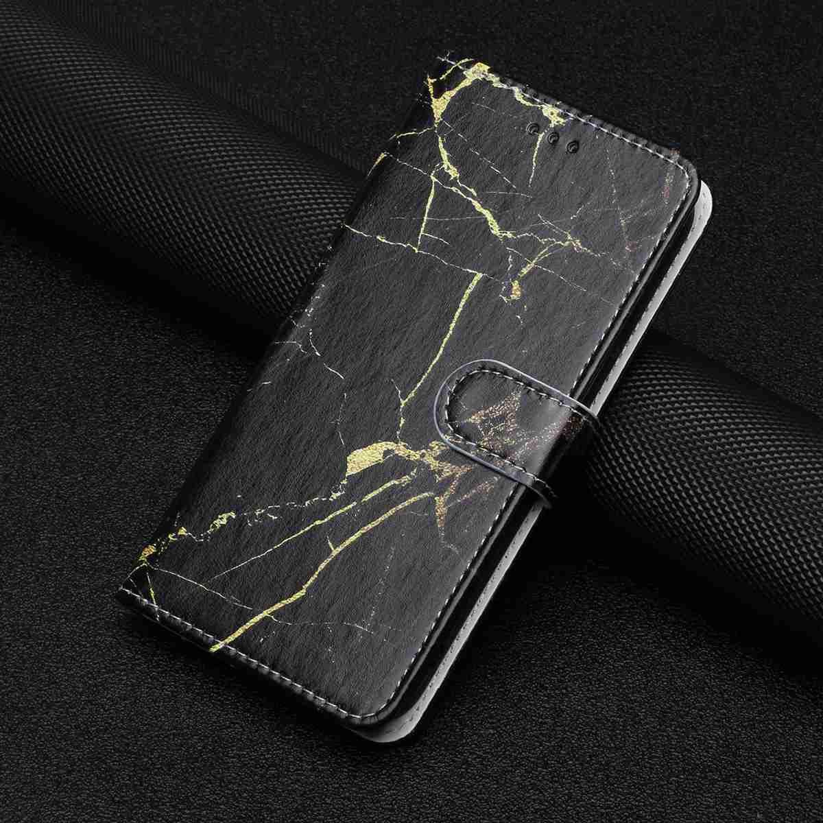 For Samsung Galaxy A57 5G Stand Case Marble Painted Folio Flip Leather Wallet Phone Cover - Black Gold Marble