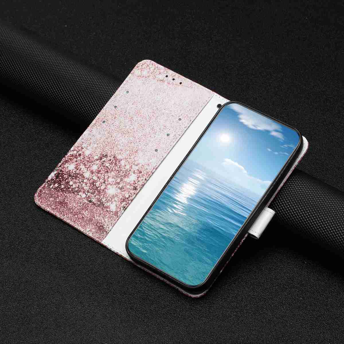 For Samsung Galaxy A57 5G Stand Case Marble Painted Folio Flip Leather Wallet Phone Cover - Rose Gold Marble