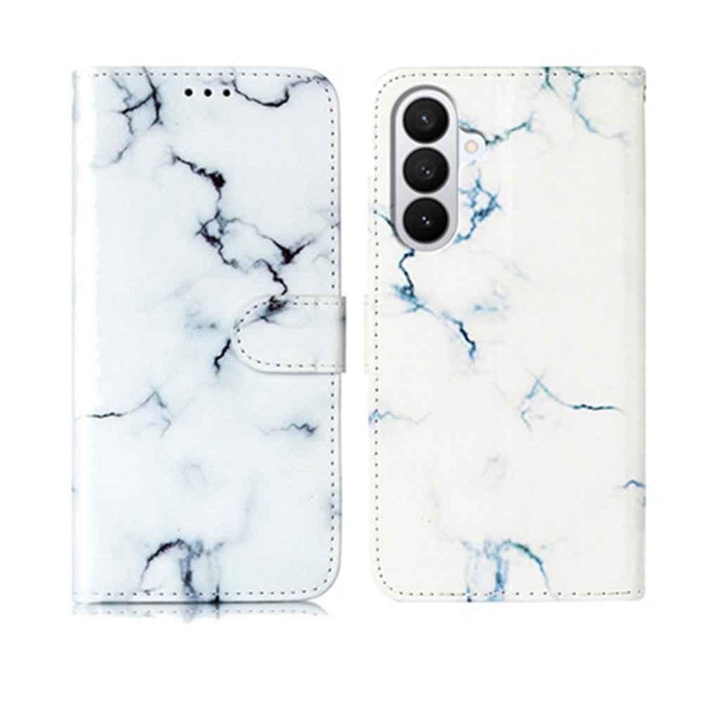 For Samsung Galaxy A57 5G Stand Case Marble Painted Folio Flip Leather Wallet Phone Cover - White Marble
