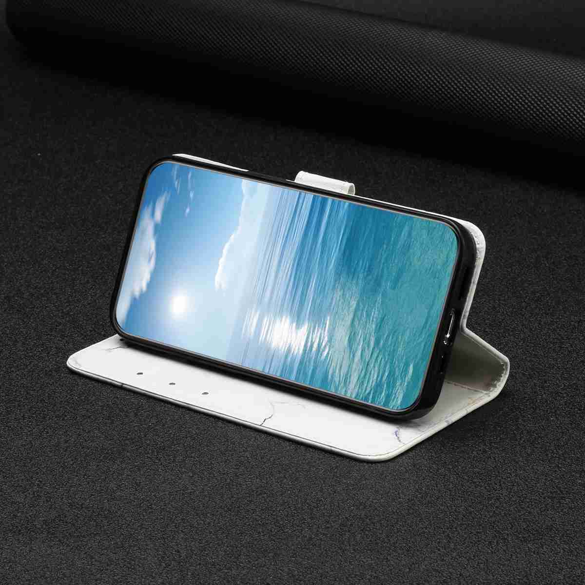 For Samsung Galaxy A57 5G Stand Case Marble Painted Folio Flip Leather Wallet Phone Cover - White Marble