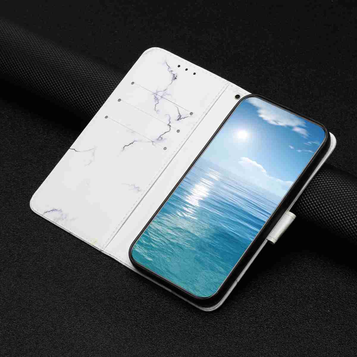For Samsung Galaxy A57 5G Stand Case Marble Painted Folio Flip Leather Wallet Phone Cover - White Marble