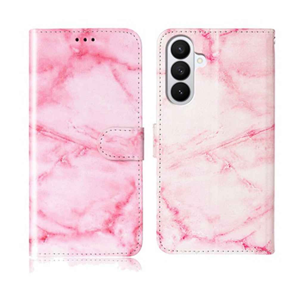 For Samsung Galaxy A57 5G Stand Case Marble Painted Folio Flip Leather Wallet Phone Cover - Pink Marble