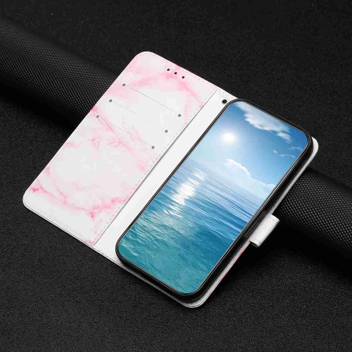 For Samsung Galaxy A57 5G Stand Case Marble Painted Folio Flip Leather Wallet Phone Cover - Pink Marble