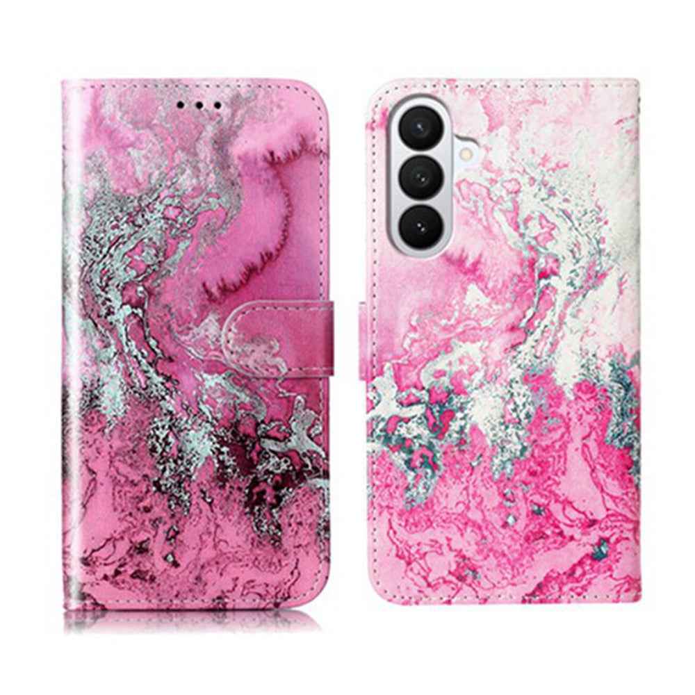For Samsung Galaxy A57 5G Stand Case Marble Painted Folio Flip Leather Wallet Phone Cover - Pink Seawater Marble