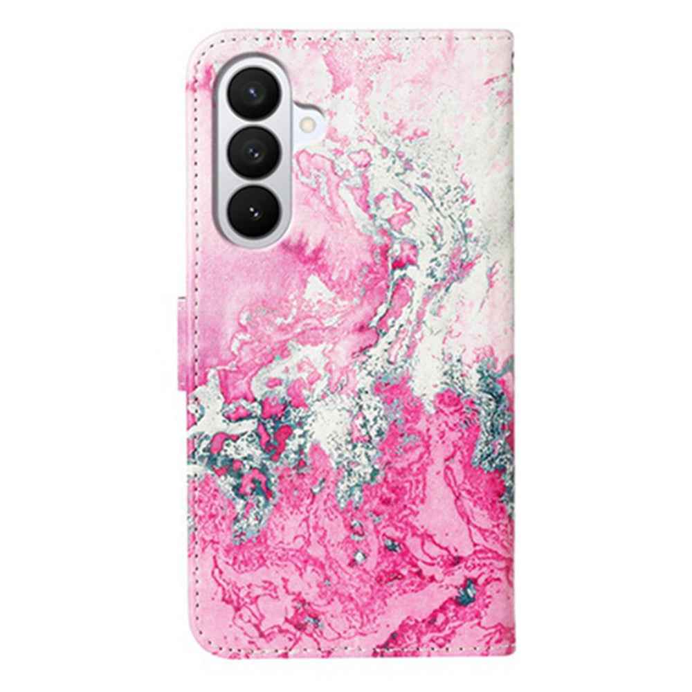 For Samsung Galaxy A57 5G Stand Case Marble Painted Folio Flip Leather Wallet Phone Cover - Pink Seawater Marble