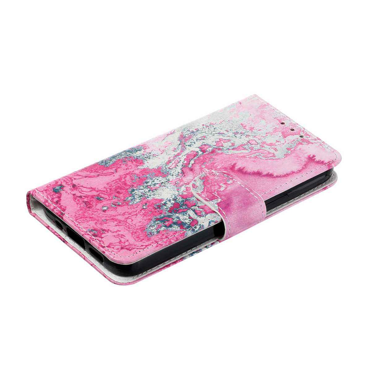 For Samsung Galaxy A57 5G Stand Case Marble Painted Folio Flip Leather Wallet Phone Cover - Pink Seawater Marble