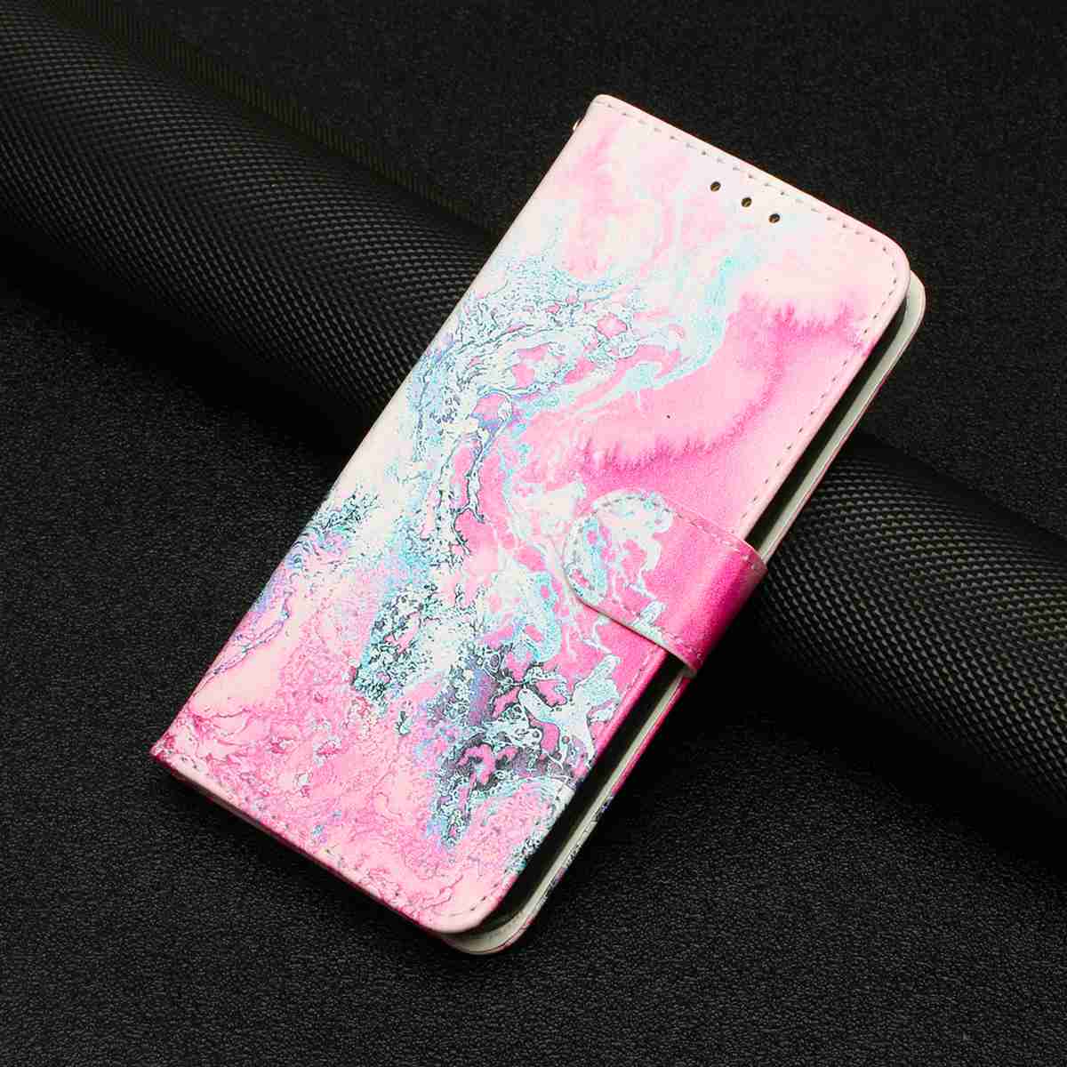 For Samsung Galaxy A57 5G Stand Case Marble Painted Folio Flip Leather Wallet Phone Cover - Pink Seawater Marble