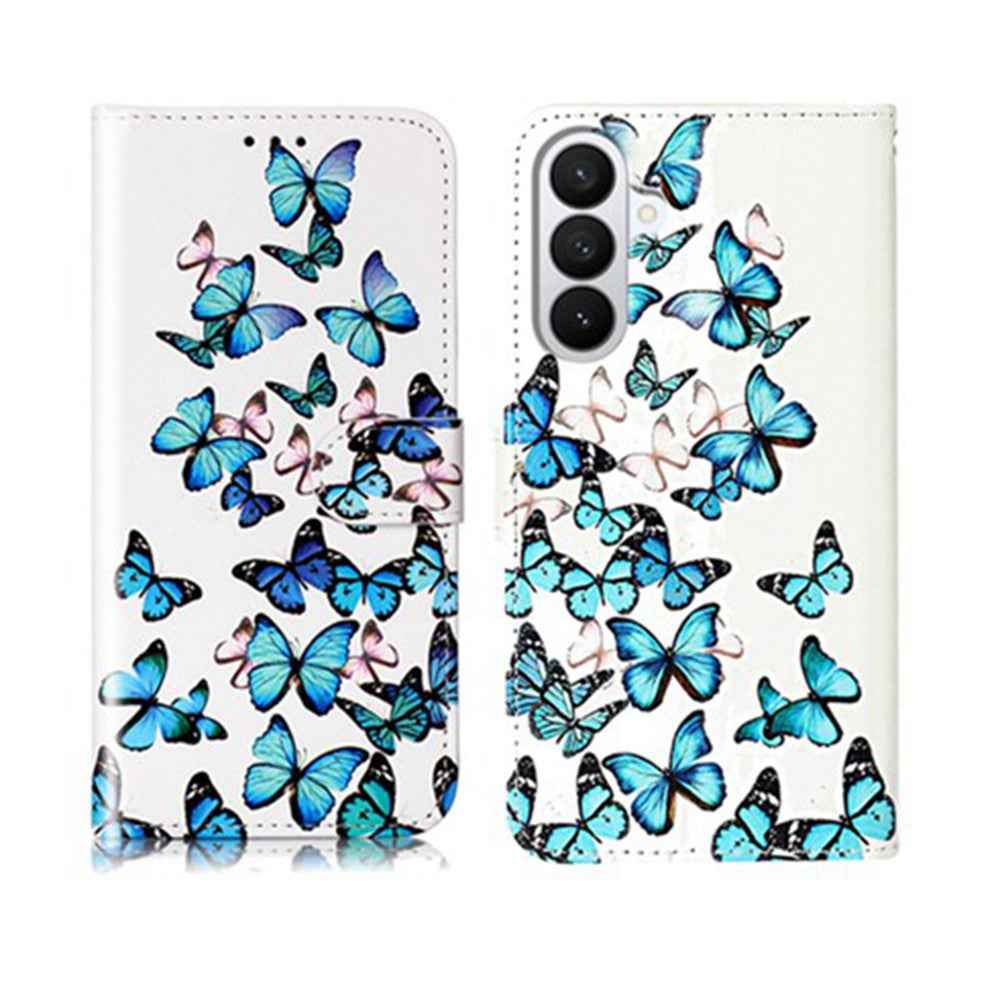 For Samsung Galaxy A57 5G Stand Case Marble Painted Folio Flip Leather Wallet Phone Cover - Blue Butterfly