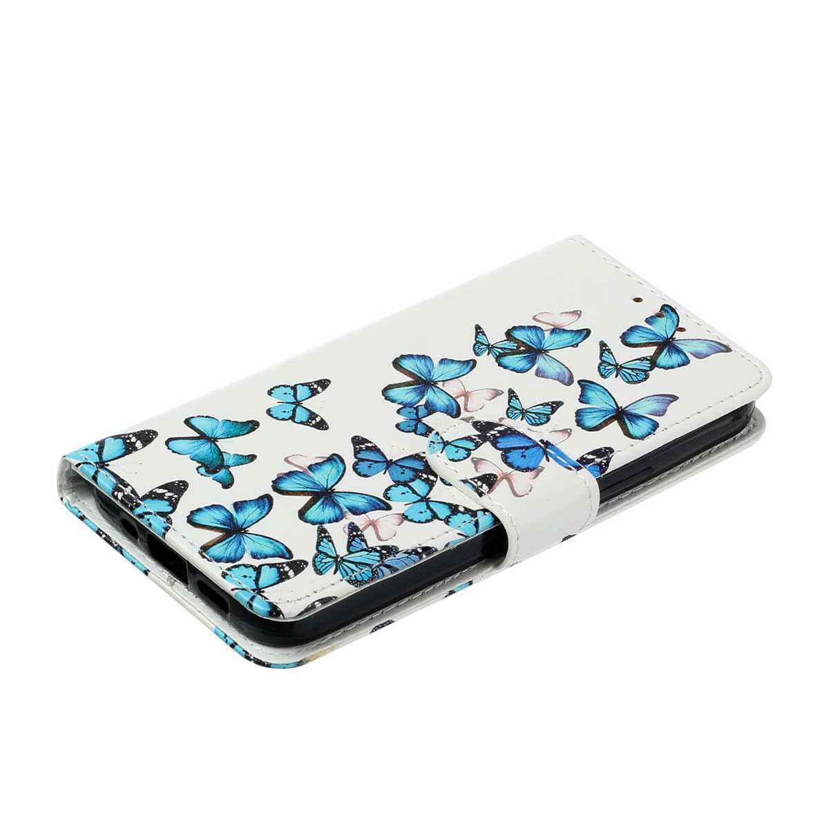 For Samsung Galaxy A57 5G Stand Case Marble Painted Folio Flip Leather Wallet Phone Cover - Blue Butterfly