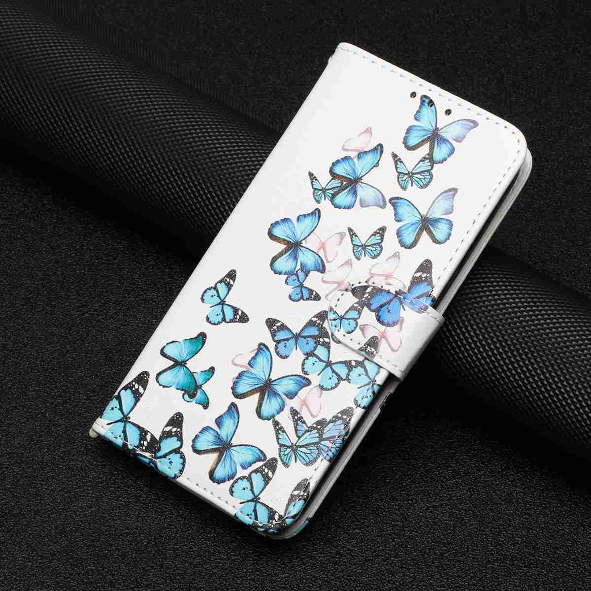 For Samsung Galaxy A57 5G Stand Case Marble Painted Folio Flip Leather Wallet Phone Cover - Blue Butterfly