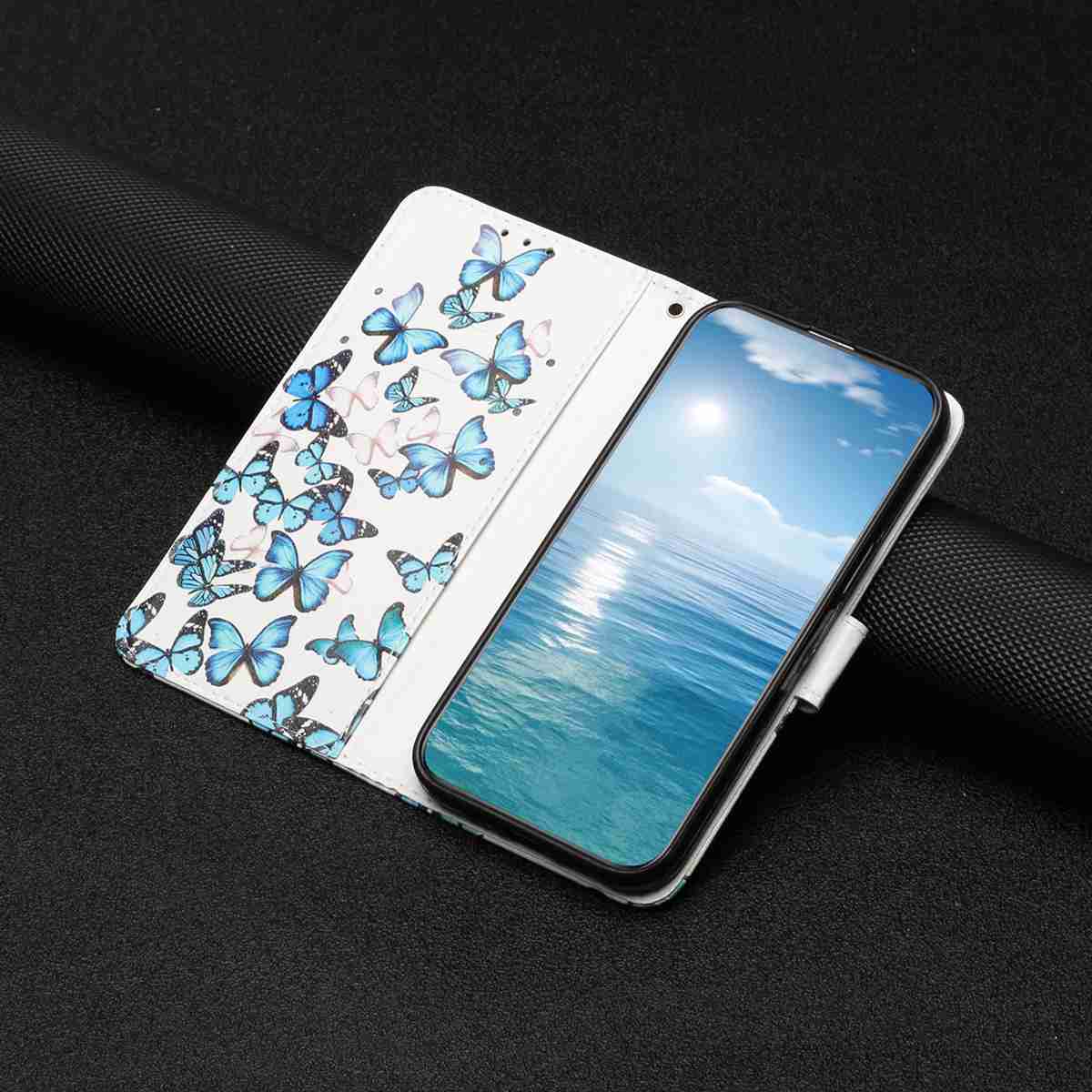 For Samsung Galaxy A57 5G Stand Case Marble Painted Folio Flip Leather Wallet Phone Cover - Blue Butterfly
