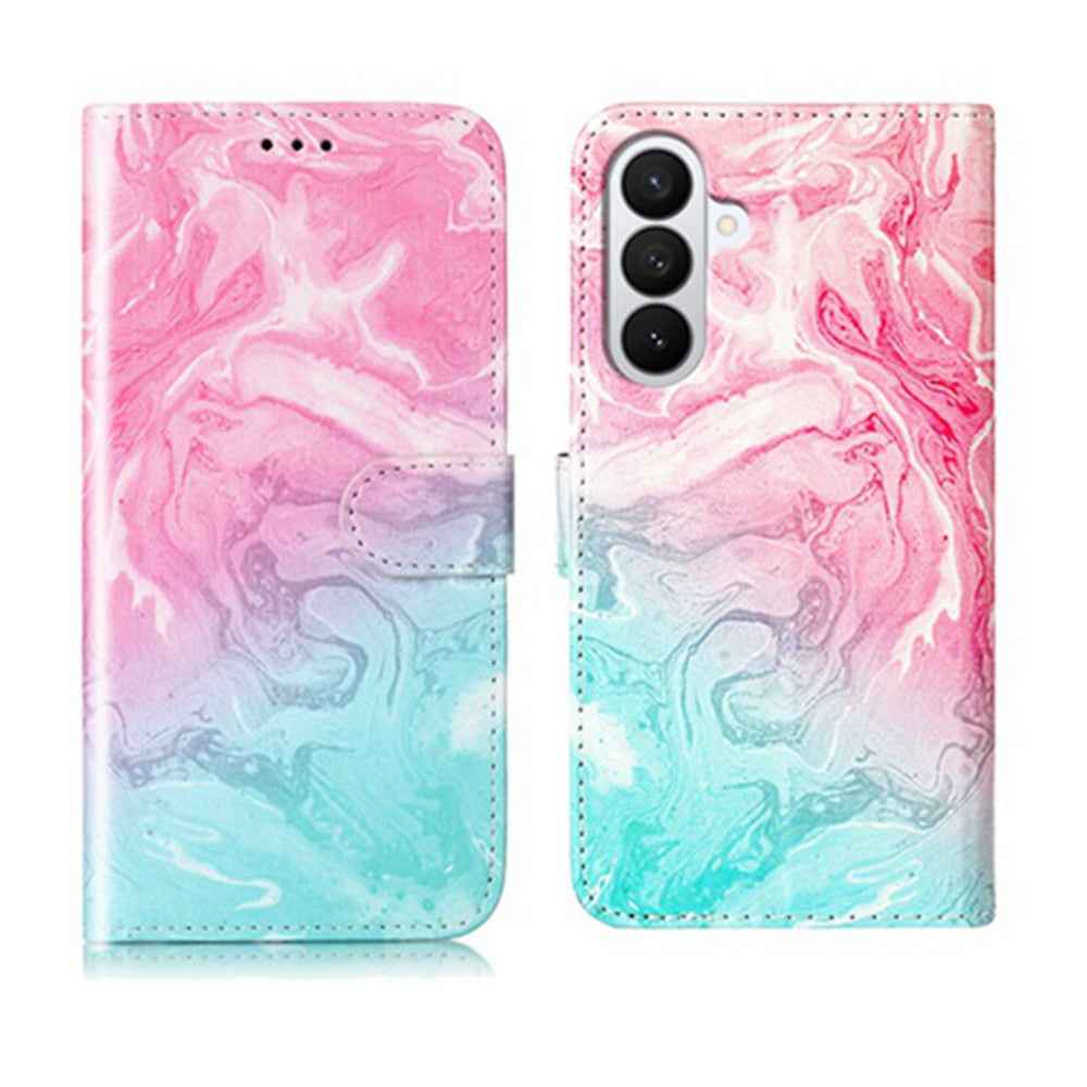 For Samsung Galaxy A57 5G Stand Case Marble Painted Folio Flip Leather Wallet Phone Cover - Pink Green Marble