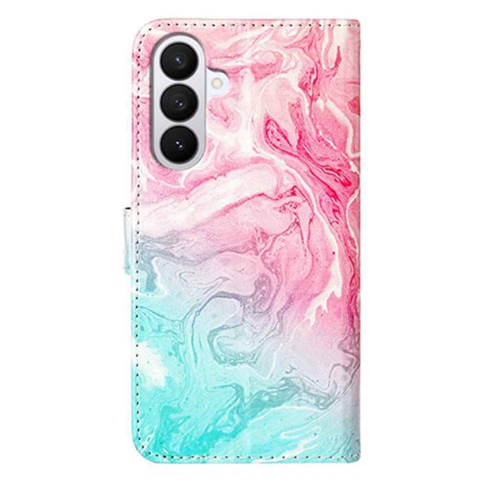 For Samsung Galaxy A57 5G Stand Case Marble Painted Folio Flip Leather Wallet Phone Cover - Pink Green Marble