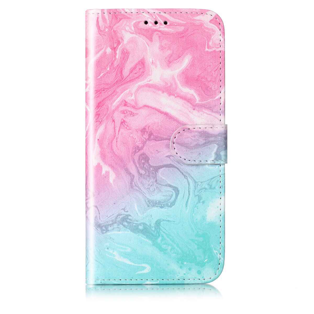 For Samsung Galaxy A57 5G Stand Case Marble Painted Folio Flip Leather Wallet Phone Cover - Pink Green Marble