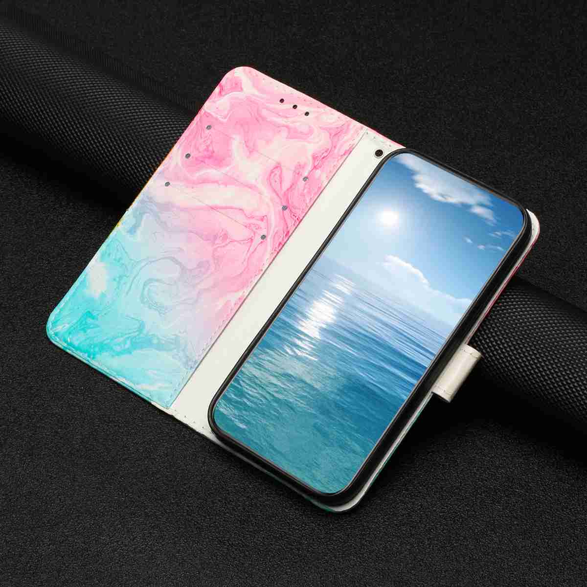 For Samsung Galaxy A57 5G Stand Case Marble Painted Folio Flip Leather Wallet Phone Cover - Pink Green Marble