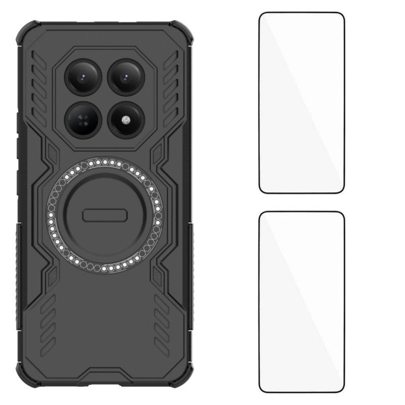 For Xiaomi Redmi Note 15 Pro 5G (Global) Magnetic Case WANLONFENG DJ Series PC TPU Phone Cover with 2Pcs Tempered Glass Film - Black