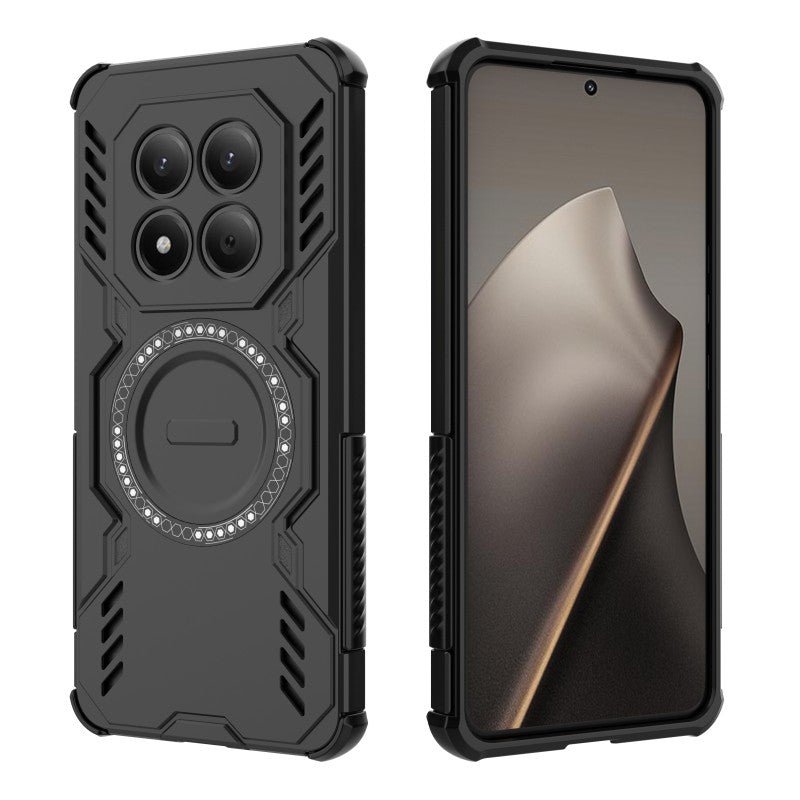 For Xiaomi Redmi Note 15 Pro 5G (Global) Magnetic Case WANLONFENG DJ Series PC TPU Phone Cover with 2Pcs Tempered Glass Film - Black