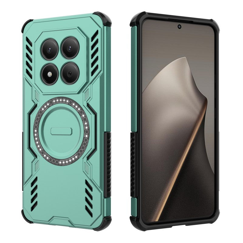 For Xiaomi Redmi Note 15 Pro 5G (Global) Magnetic Case WANLONFENG DJ Series PC TPU Phone Cover with 2Pcs Tempered Glass Film - Green