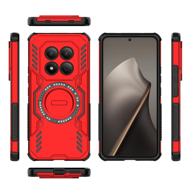 For Xiaomi Redmi Note 15 Pro 4G (Global) Magnetic Case WANLONFENG DJ Series PC TPU Phone Cover with 2Pcs Tempered Glass Film - Red
