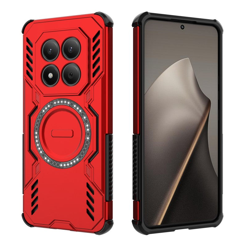 For Xiaomi Redmi Note 15 Pro 4G (Global) Magnetic Case WANLONFENG DJ Series PC TPU Phone Cover with 2Pcs Tempered Glass Film - Red