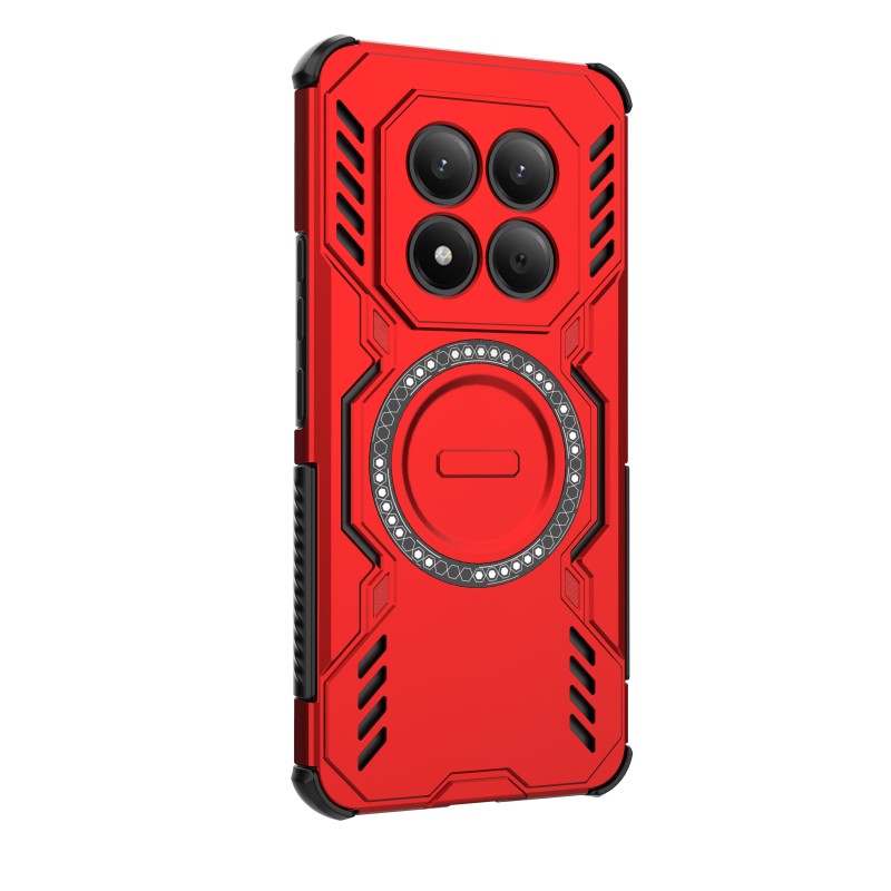 For Xiaomi Redmi Note 15 Pro 4G (Global) Magnetic Case WANLONFENG DJ Series PC TPU Phone Cover with 2Pcs Tempered Glass Film - Red