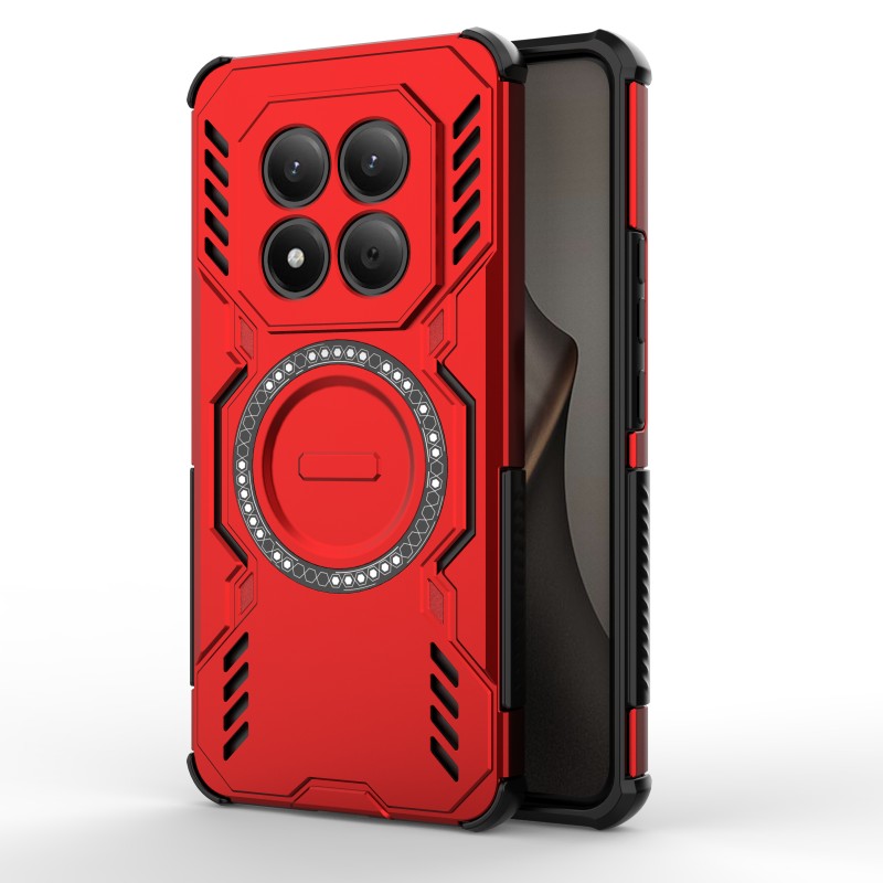 For Xiaomi Redmi Note 15 Pro 4G (Global) Magnetic Case WANLONFENG DJ Series PC TPU Phone Cover with 2Pcs Tempered Glass Film - Red